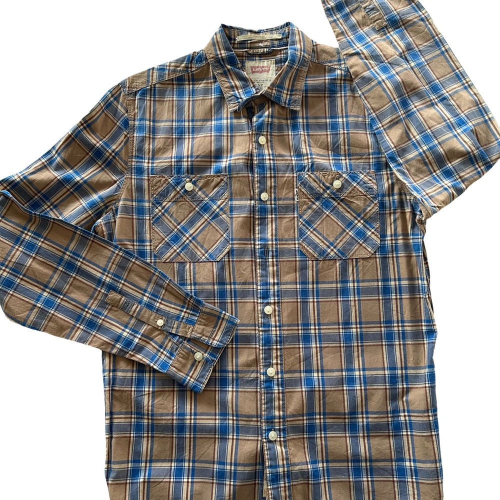 Plaid Men's Levi’s button down vintage ‘90’s in Blue and Brown